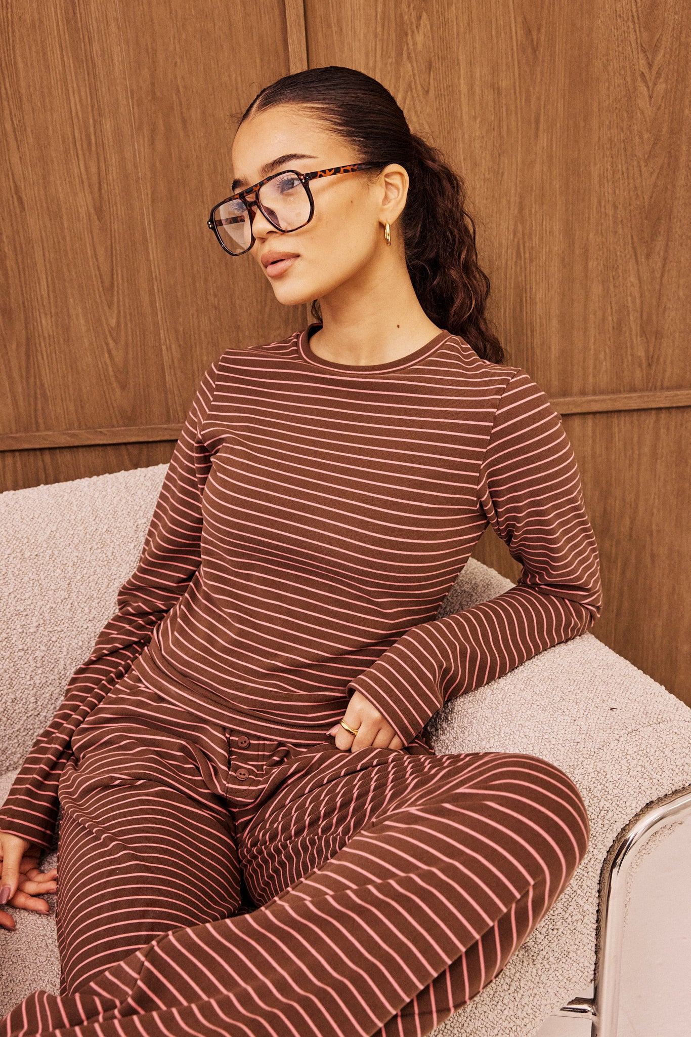 Pink Stripe Soft Touch Long Sleeve Top - Chocolate